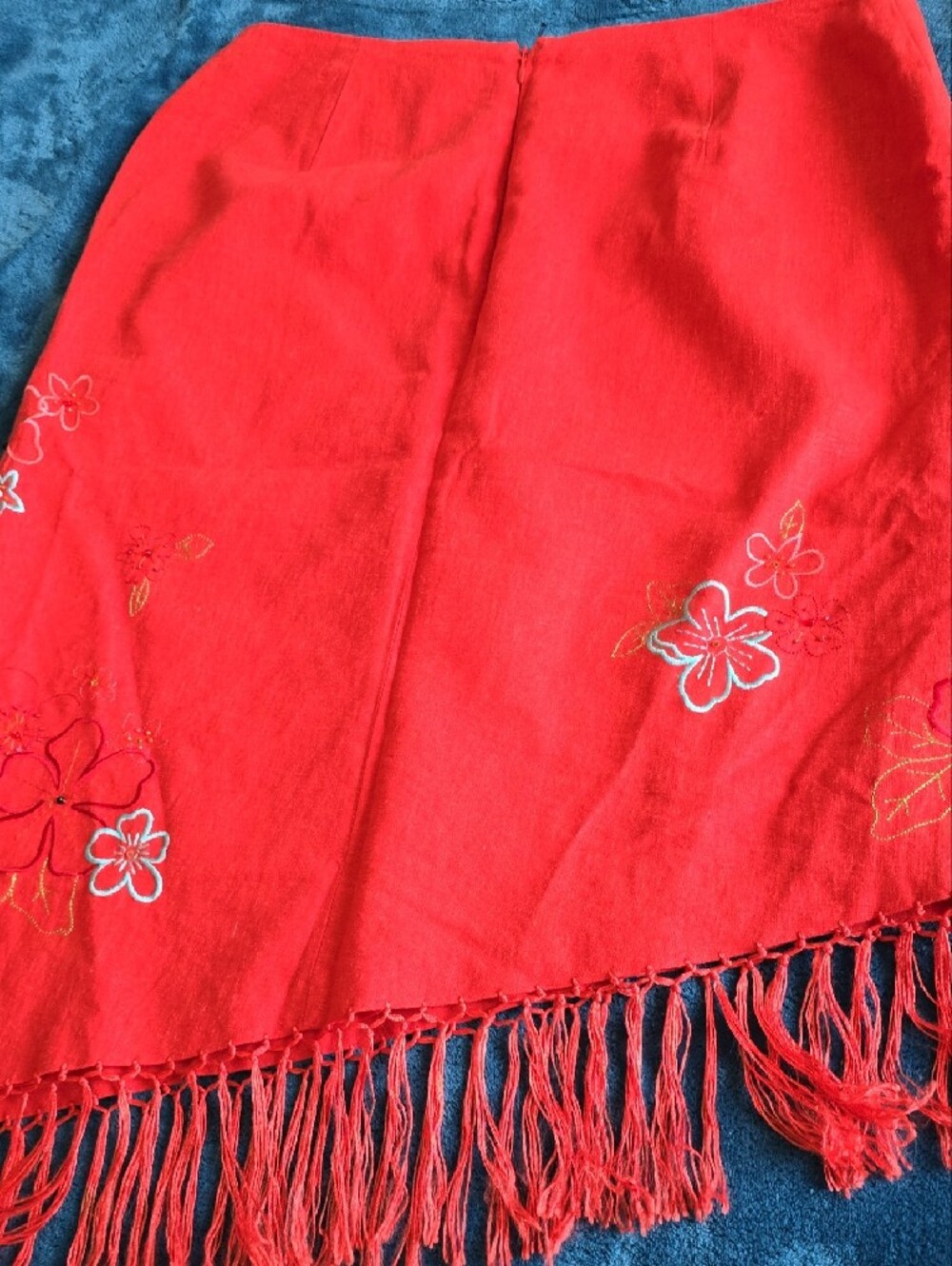 Red Floral Embroidered Fringe Skirt - Picture 4 of 4